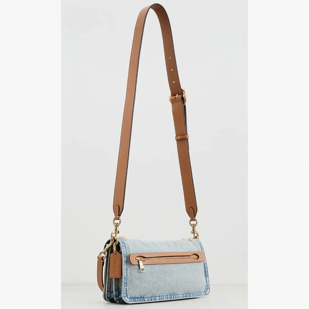 Coach Tabby 26 Denim Shoulder Bag Crystal Embellished Blue Gold Crossbody NWT - Picture 3 of 12